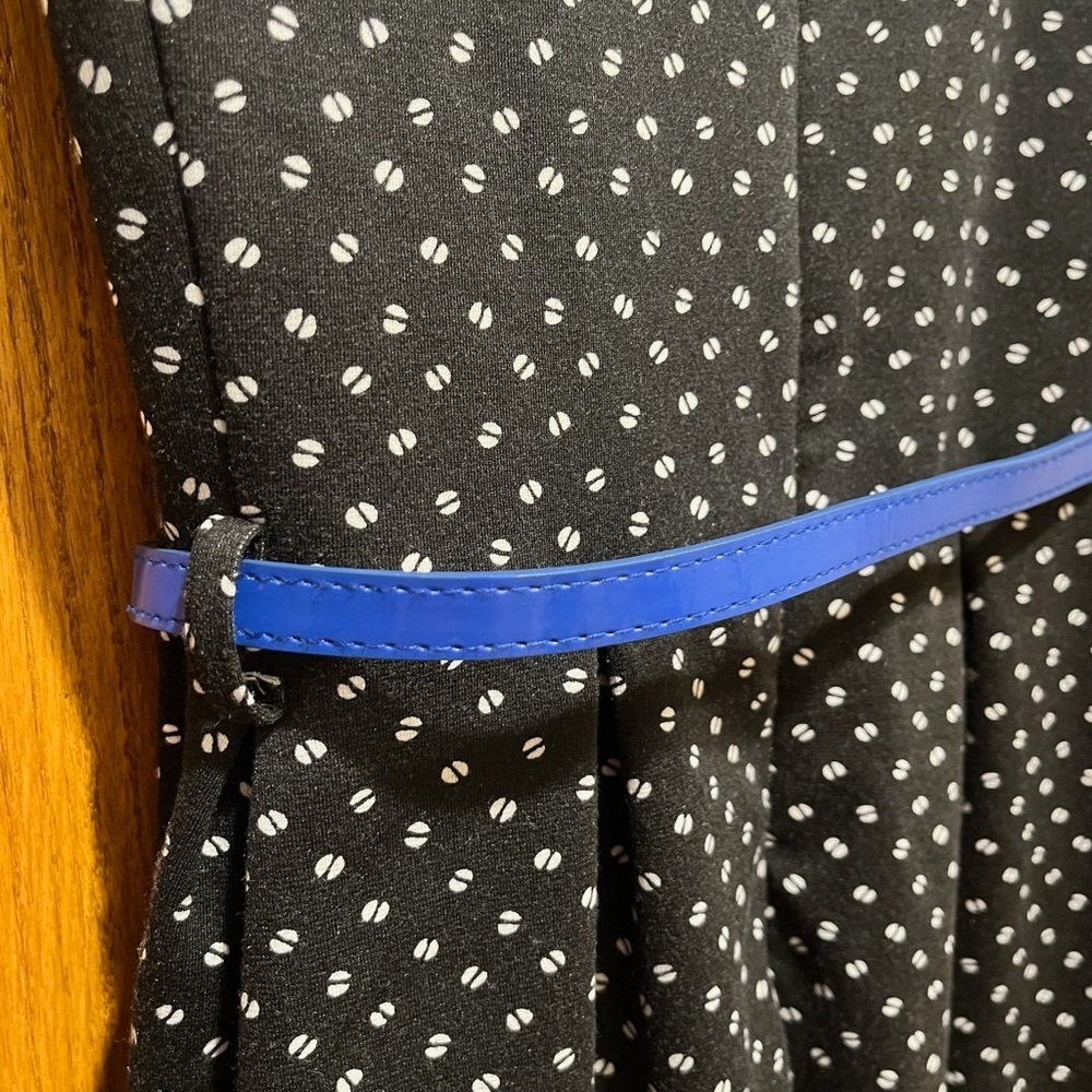 Elle Polka Dot Sleeveless Mini Swing Dress w/ Cobalt Blue Belt - Size 8 - Picture 8 of 13